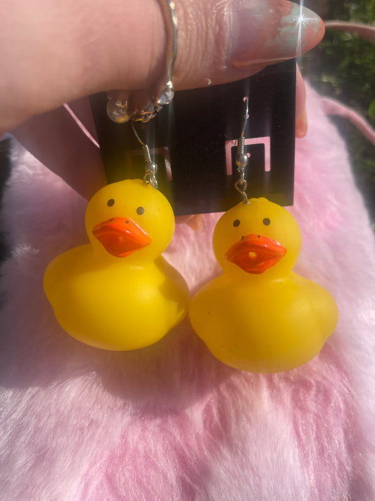 Two yellow rubber ducky earrings 